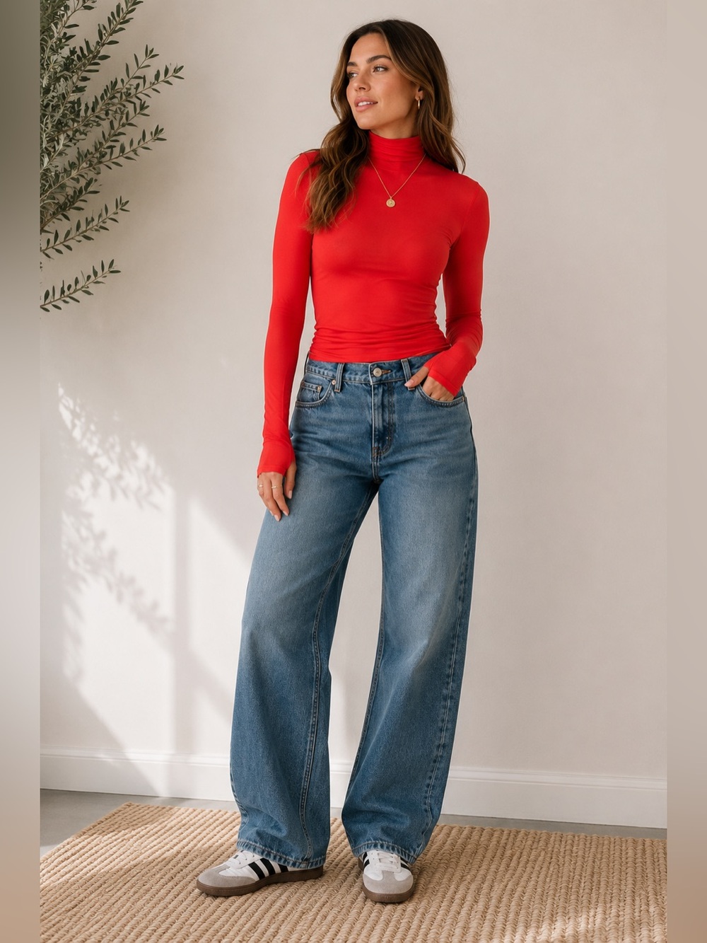SKIMS Red Long Sleeve Turtleneck Top